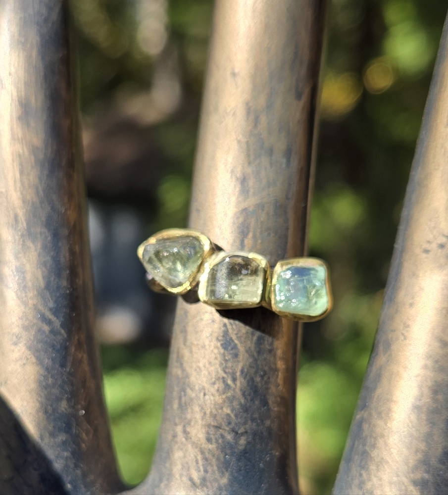 Tourmaline Natural Gemstones Sterling Rhodium & Gold Ring Sz8 - Picture 2 of 10